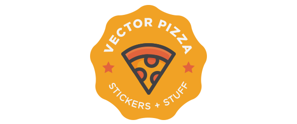 Vector Pizza logo: a pizza slice in a scalloped orange seal