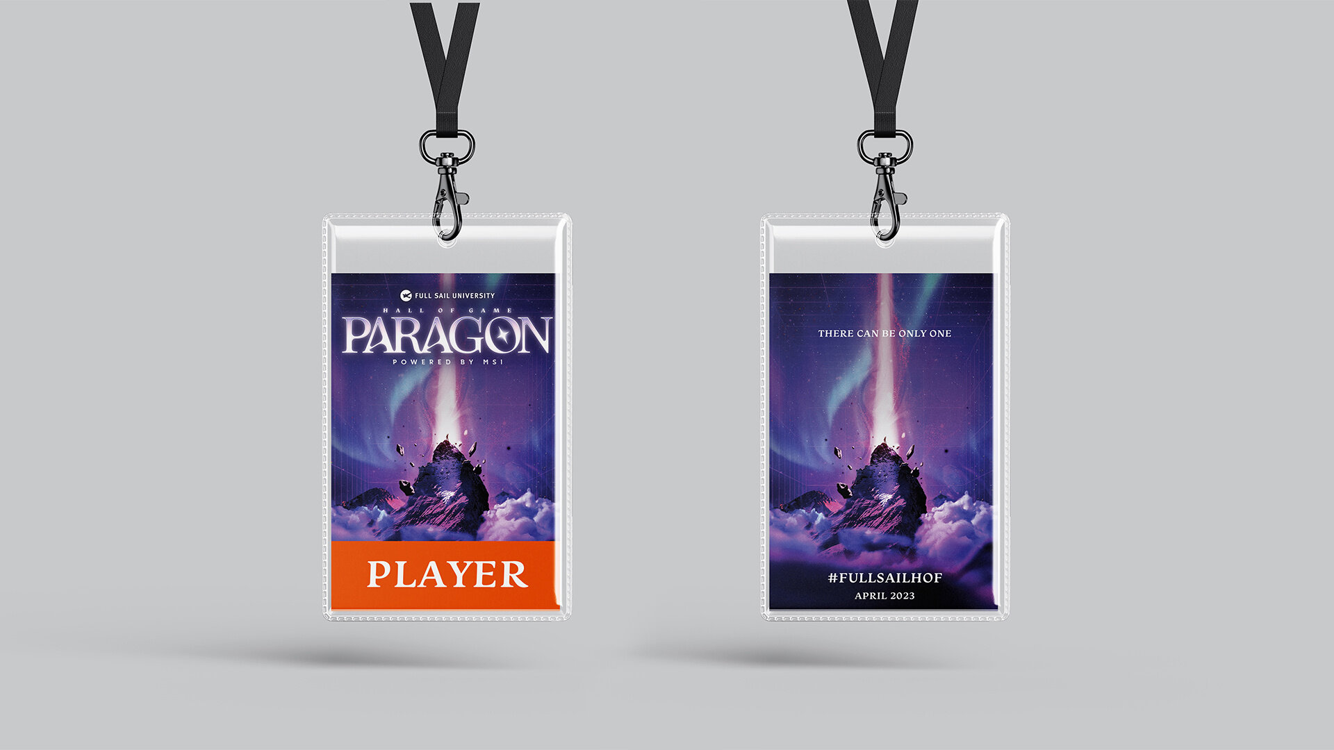 Paragon player and host credentials on lanyards