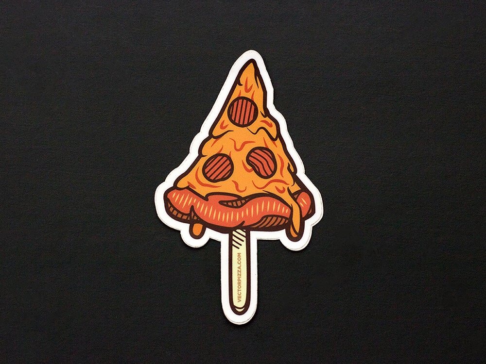 Pizza on a stick die-cut sticker on black
