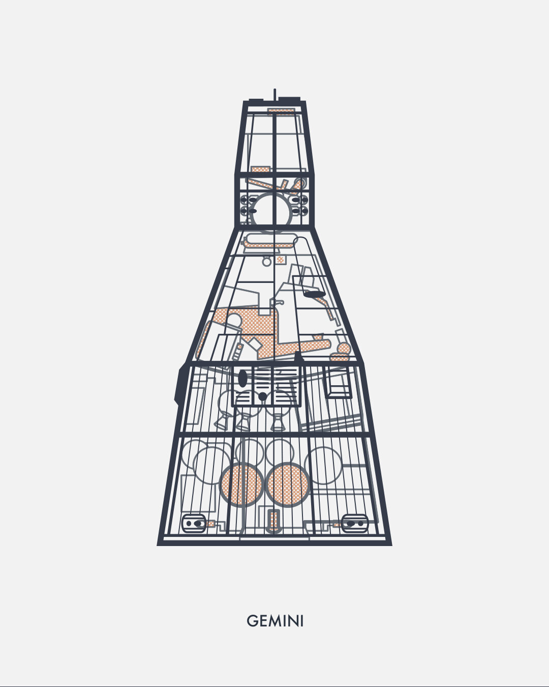 Cutaway of the two-person Gemini spacecraft
