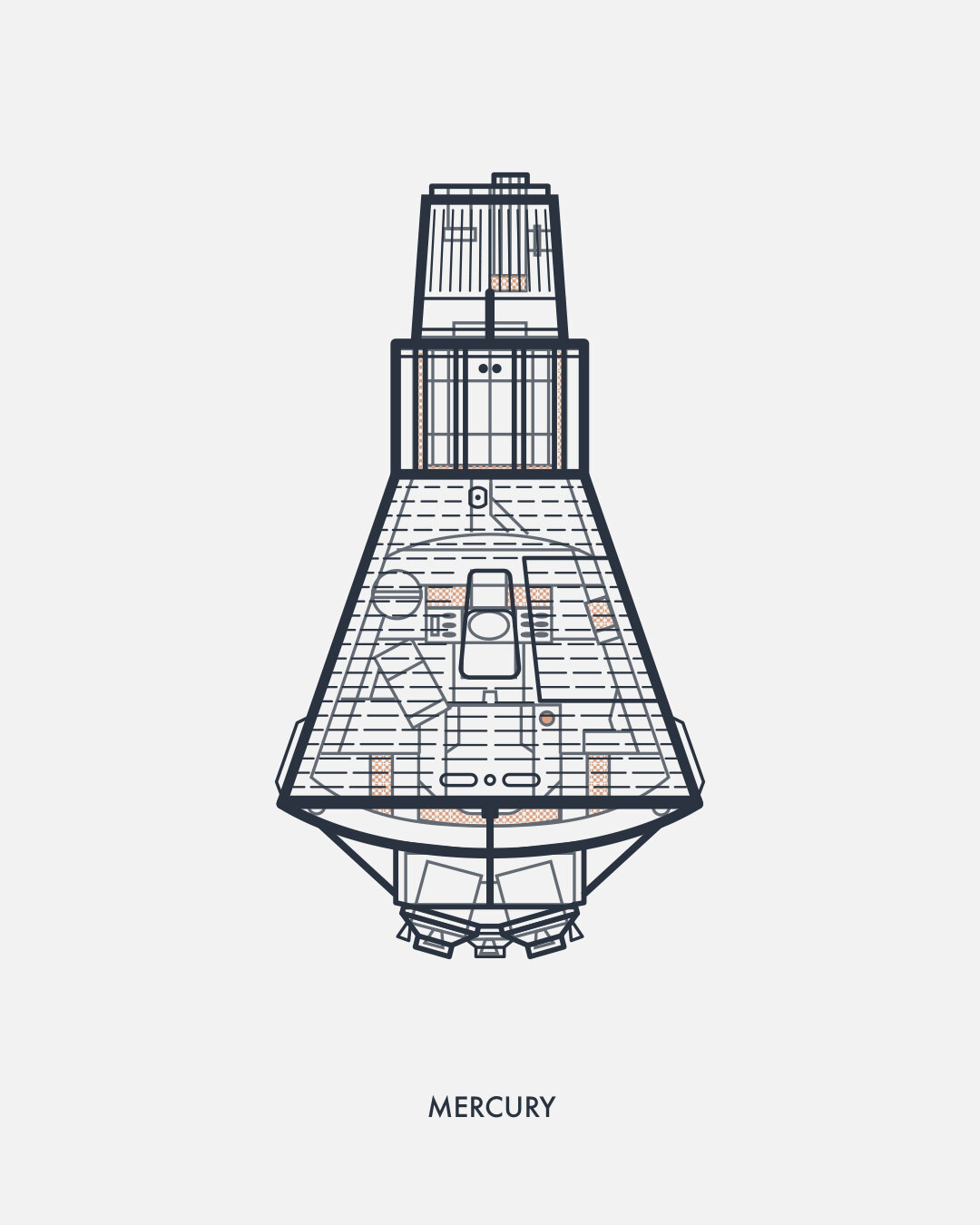 Cutaway of the one-person Mercury capsule