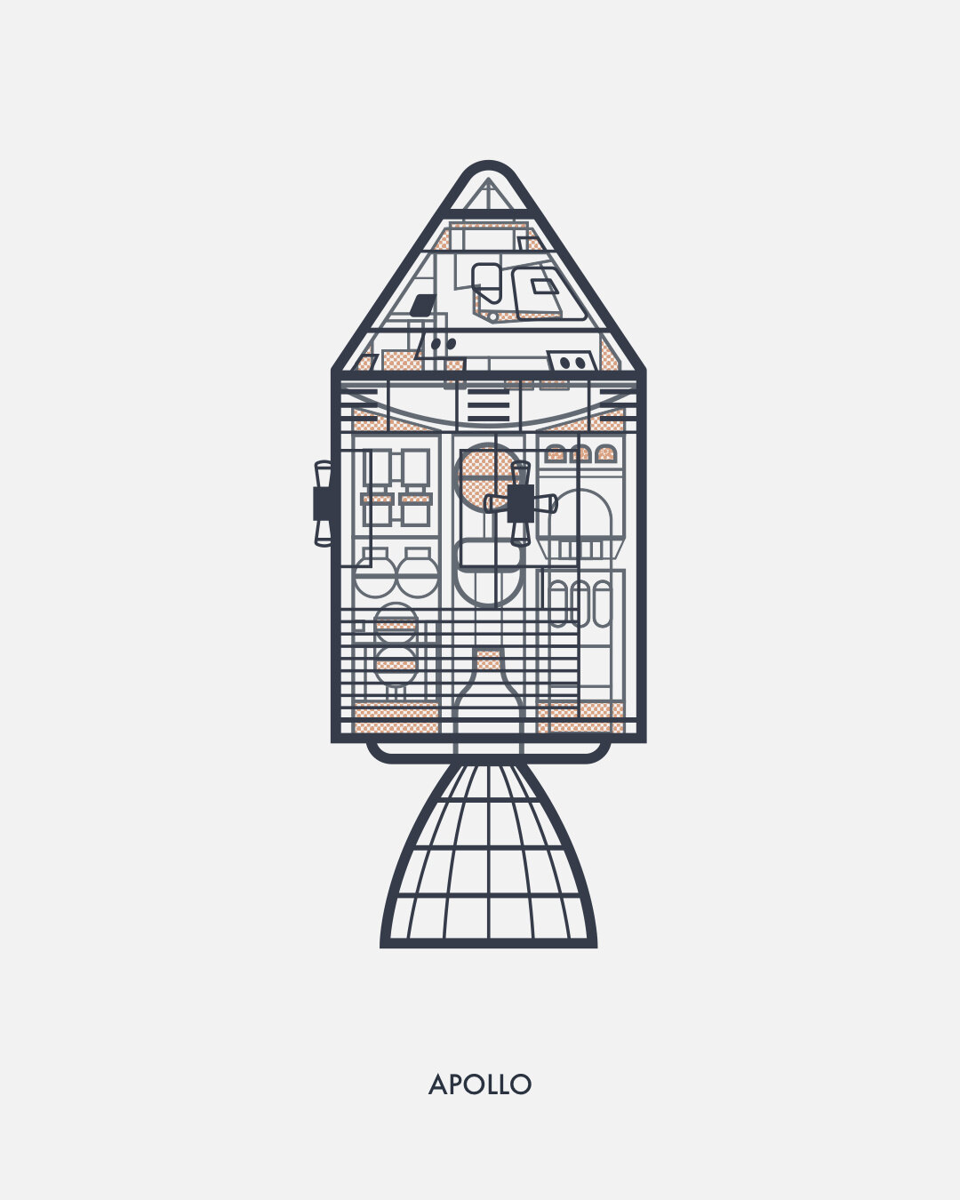Cutaway of the Apollo command and service module with its engine bell