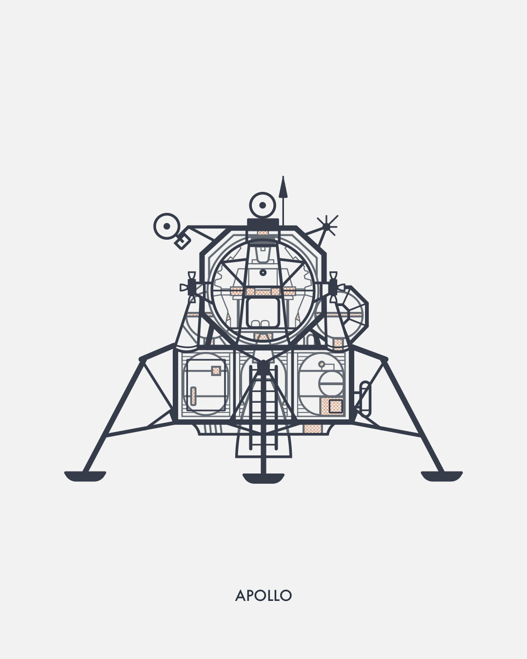 Cutaway of the Apollo lunar module on its four landing legs