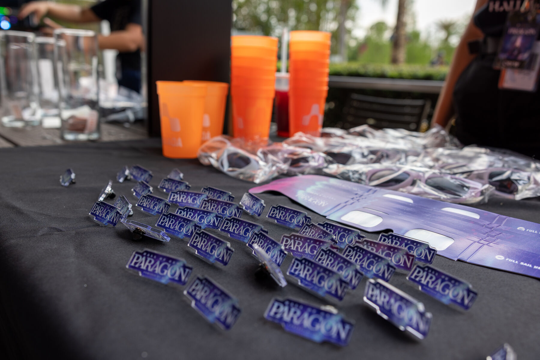 A table of Paragon acrylic pins