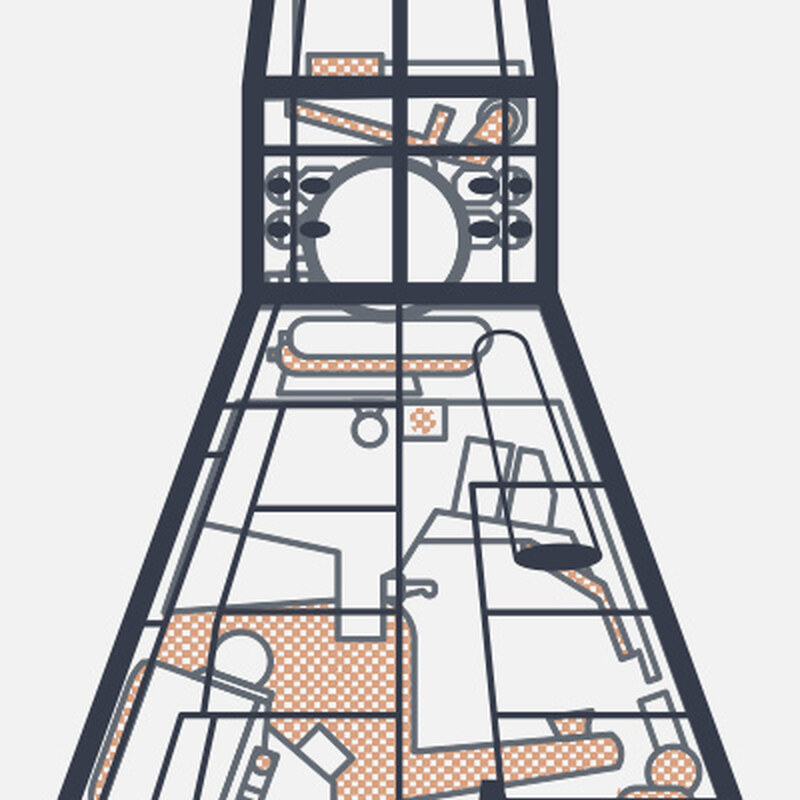 Close-up of the Gemini interior with orange halftone highlights